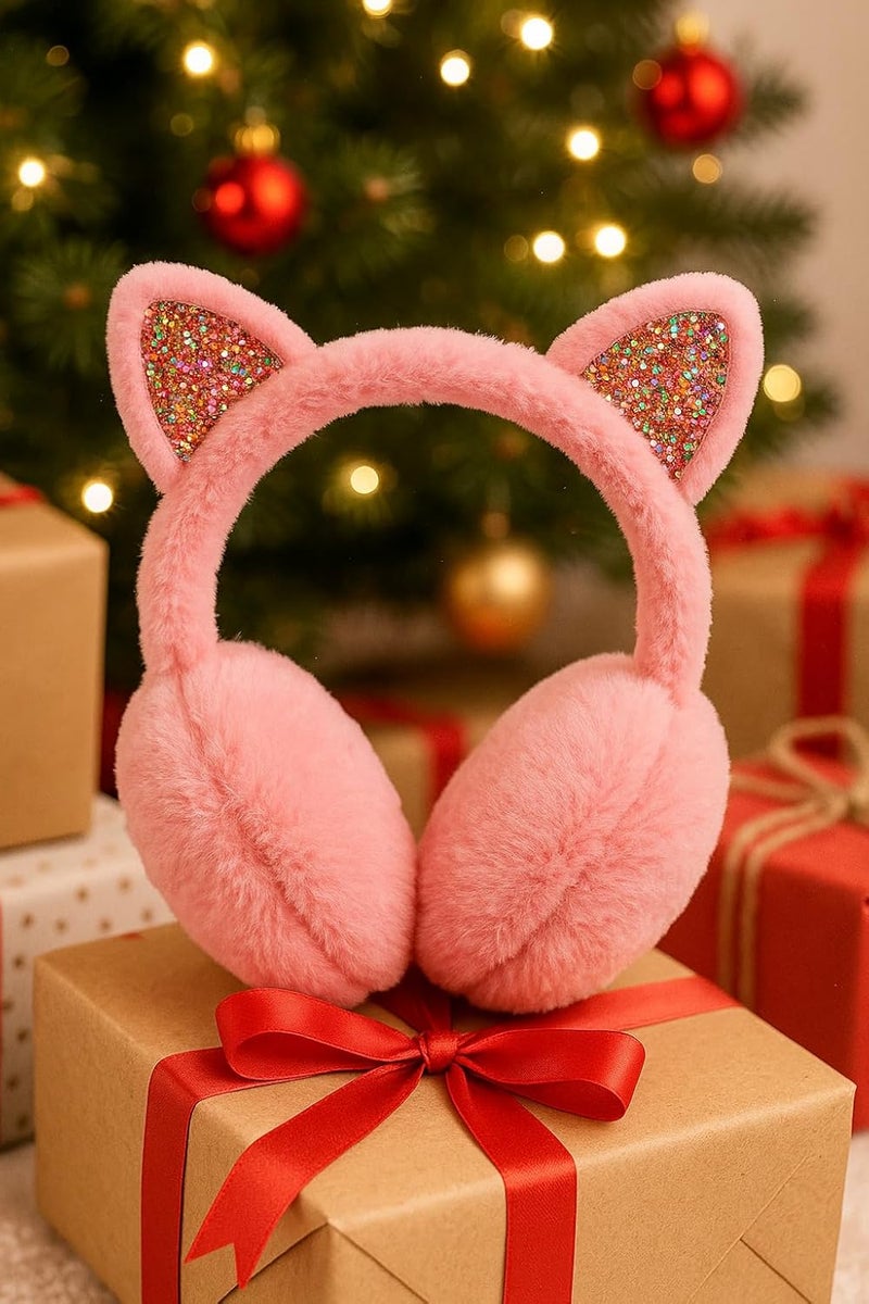 CHUANGLI Winter Warm Cat Ear Muffs for Women Girls Cute Catear Earmuff Ladies Headband Faux Fur Earmuffs Plush Ear Warmers - Image 5